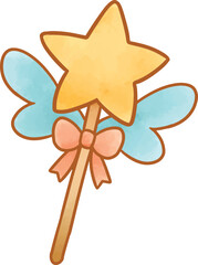 Cute magic wand doodle clip art illustration. Magic stick vector isolated cartoon for asset, children, kid, design, element