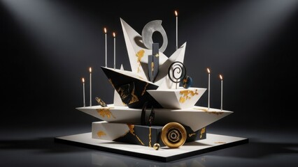 An elegant forty year anniversary cake with striking black white and gold design