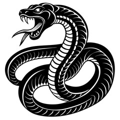 Fototapeta premium Black and white cartoon snake vector illustration of a cute wild cobra serpent symbol design