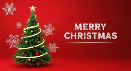 Decorated christmas tree with merry christmas greeting