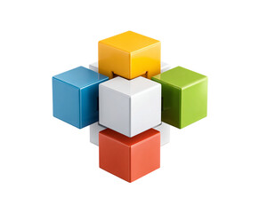 Four Arrows Lifting a Central Cube from Different Directions on transparent background