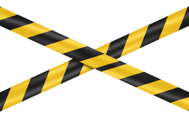 Caution warning tape crossed barrier graphic with bright yellow and black diagonal stripes indicating danger or restricted access.