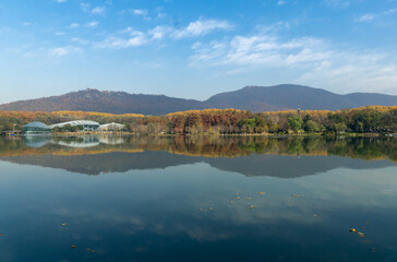 lake,mountain and forest an in autumn