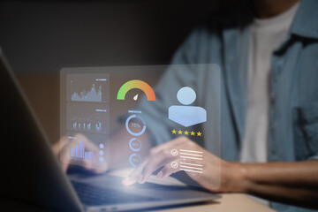 Digital HR system showing employee KPI data, team performance metrics and productivity dashboards used by organizations for workforce evaluation and human resource data driven decision making