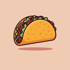 Delicious cartoon taco illustration with savory meat and fresh vegetables, a vibrant graphic for Mexican cuisine, menus, and food designs