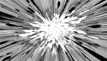 Obraz premium Abstract monochrome burst with radial lines and scattered blotches