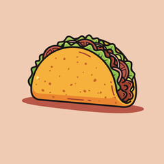 Hand-drawn delicious taco filled with fresh vegetables and meat, a classic emblem of traditional Mexican food