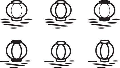 Floating Lantern Icons, Line Art Water Lantern Symbol Set