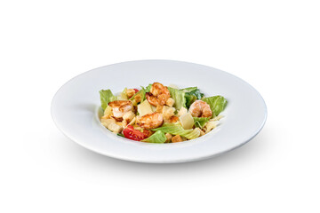 Shrimp caesar salad isolated on transparent background