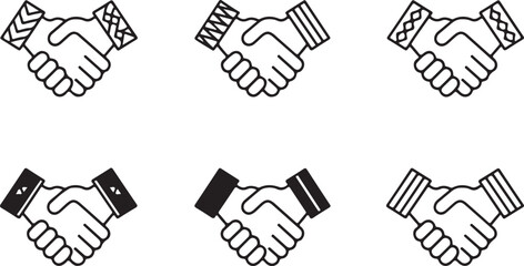 Handshake Icon Set, Line Art Partnership and Agreement Symbols for Business and Branding