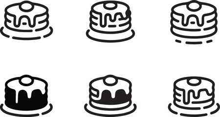 Pancake Icon Set, Line Art Breakfast Food Icons with Syrup for Cafés, Menus and Design Use