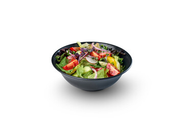 Fresh mixed green salad in bowl on transparent background