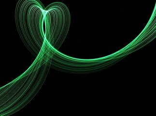 Long exposure light painting photography. Swirls of green light in parallel lines against a black background