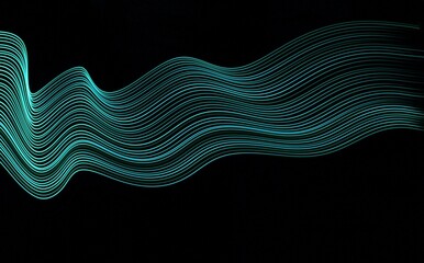 Long exposure light painting photography. Swirls of green light in parallel lines against a black background