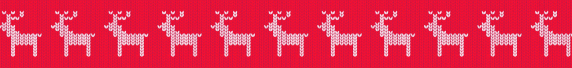 Vector red Christmas sweater pattern with deers for Christmas Party and New Year event decoration.