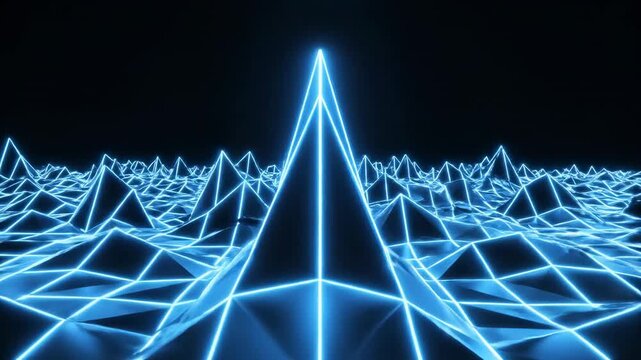 Seamless loop of vibrant electric blue geometric waves pulsating in synchronized resonance across a dark background electric blue, effect, tech background