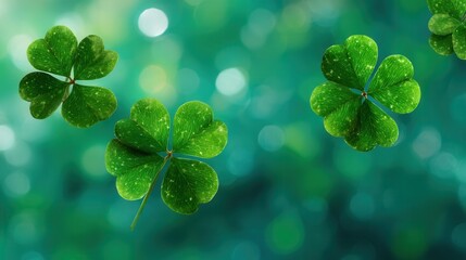 Clover leaves on vibrant green background