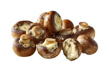 Savory Baked Mushrooms with Bubbling Melted Cheese on Black