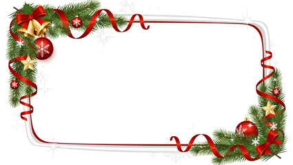 Stunning Christmas border design featuring elegant pine branches festive red ribbons golden bells and shiny ornaments