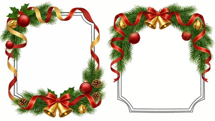 Stunning collection of festive Christmas corner borders with elegant ribbons, bells, and pine accents perfect for holiday design