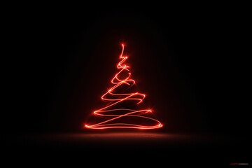 red christmas tree, Glowing Red Minimalist Christmas Tree on Black Background for Modern Holiday Branding and Festive Visual Design