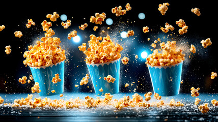Popcorn explosion in colorful paper cup