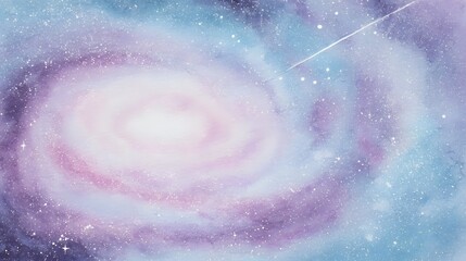 Dreamy watercolor galaxy illustration evokes cosmic wonder with a shooting star design
