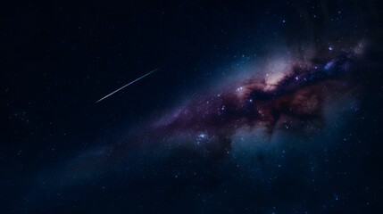 Obraz premium Cosmic wonder a vibrant spiral galaxy ablaze with starlight and a fleeting shooting star