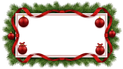 Stunning holiday greeting card frame design featuring vibrant red ribbon and elegant Christmas ornaments perfect for festive announcements