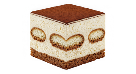 Cubeshaped tiramisu dessert with cocoa powder dusting