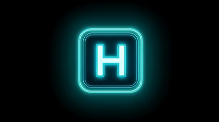 Glowing Neon &ldquo;H&rdquo; Icon in Rounded Square on Dark Background