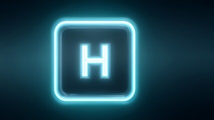 Glowing Neon &ldquo;H&rdquo; Icon in Rounded Square on Dark Background