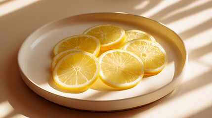 Close-Up of Lemon Slices on White Plate with Sunlight Shadows