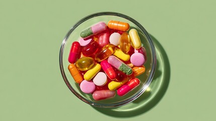 Close-Up of Colorful Candies in Glass Bowl on Green Background
