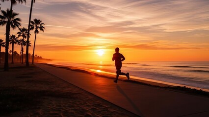 Runner Silhouette on Beach at Sunrise