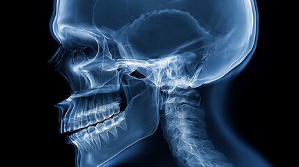 Lateral X-Ray of Human Skull Showing Detailed Anatomy