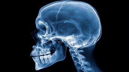 Lateral X-Ray of Human Skull Showing Detailed Anatomy