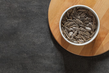 sunflower seeds in bowl, top view