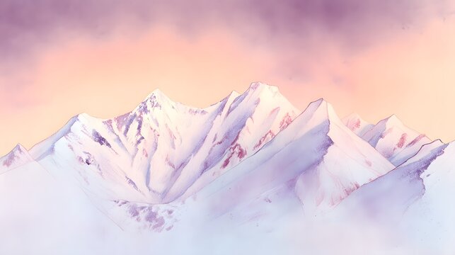 Serene winter sunset paints snowy peaks in warm pastel hues a magical landscape vista - Powered by Adobe