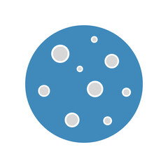 Blue Planet with White Circles Representing Craters or Bubbles.