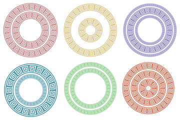 Colorful geometric circular ornaments with soft pastel patterns. Decorative mandala-style rings for creative design projects. Vector round motifs ideal for art, craft, and branding.