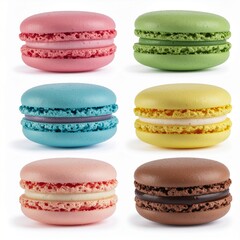 Colorful French Macarons Collection Isolated on a Clean White Background.