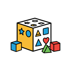 Colorful shape sorter toy with various geometric figures and blocks.