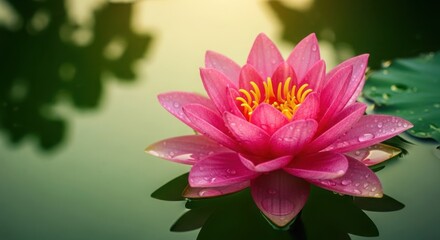 Obraz premium Pink lotus flower floating on water surface