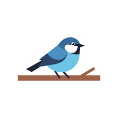 Cute Blue Bird Perched on a Branch Illustration.