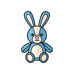 Cute Blue Bunny Toy with White Accents and Black Outline.