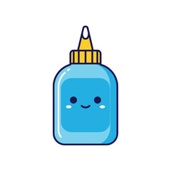 Cute Blue Glue Bottle with Smiling Face Illustration.