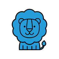 Cute Blue Lion Cartoon Character Illustration.