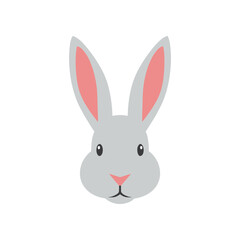 Cute Grey Rabbit Head Illustration with Pink Ears and Nose.