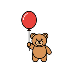 Cute Teddy Bear Holding a Red Balloon Illustration.